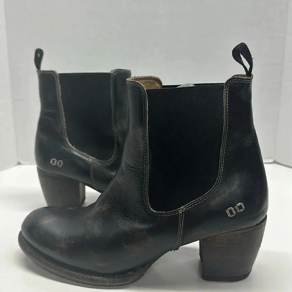 Bed Stu Lorn High Heel Heeled Chelsea Boots Leather Black Brown Distressed 11